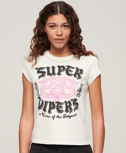 Women's Embellished Poster Cap Sleeve T-Shirt Cream / Ecru - Size: 12 - Superdry - Modalova
