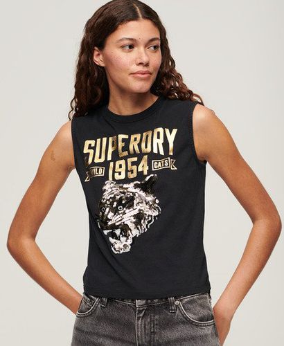 Women's Embellished Archive Fitted Tank Top Black / Jet Black - Size: 12 - Superdry - Modalova