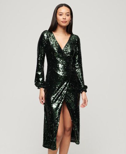 Women's Sequin Wrap Maxi Dress Green / Forest Green Sequin - Size: 12 - Superdry - Modalova