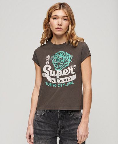 Ladies Embellished Poster Cap Sleeve T-Shirt, Dark Grey, Size: 14 - Superdry - Modalova