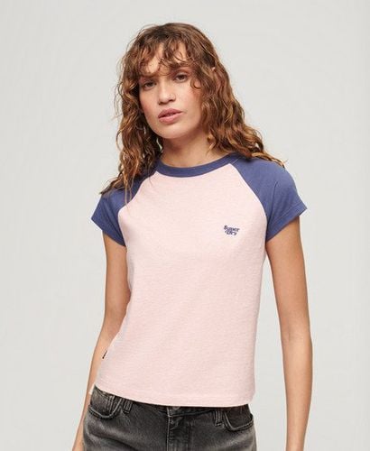 Women's Organic Cotton Essential Logo Raglan T-Shirt Pink/Navy / Soft Pink/mariner Navy - Size: 10 - Superdry - Modalova