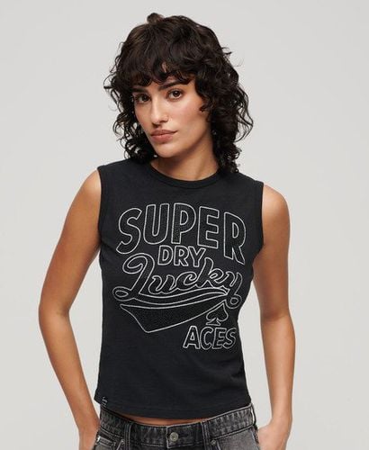 Women's Retro Embellished Slim Vest Top Black / Nero Black Marl - Size: 8 - Superdry - Modalova