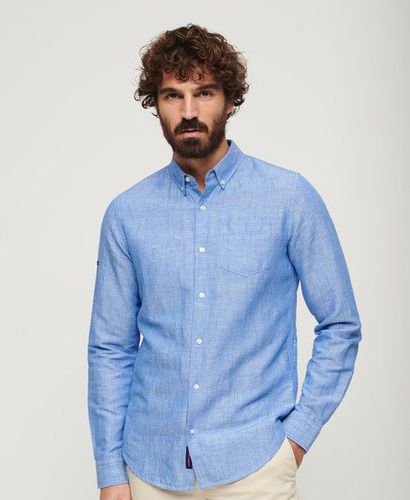 Men's Organic Cotton Studios Linen Button Down Shirt Blue / Blue Bonnet - Size: L - Superdry - Modalova