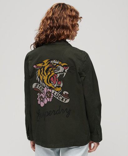 Women's St Tropez M65 Embellished Military Jacket / Surplus Goods Olive - Size: 12 - Superdry - Modalova