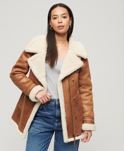 Women's Faux Shearling Mid Jacket Tan - Size: 8 - Superdry - Modalova