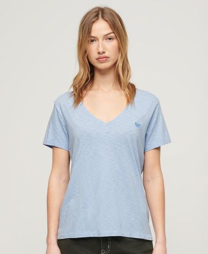 Women's Slub Embroidered V-Neck T-Shirt Blue / Forever Blue - Size: 10 - Superdry - Modalova