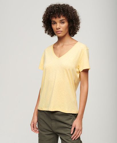 Women's Slub Embroidered V-Neck T-Shirt Yellow / Sundress Yellow - Size: 8 - Superdry - Modalova