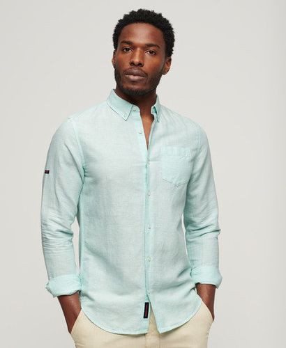 Men's Organic Cotton Studios Linen Button Down Shirt Blue / Plume Blue - Size: M - Superdry - Modalova