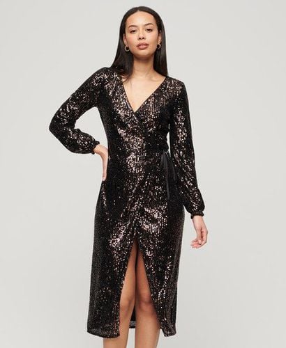 Women's Sequin Wrap Maxi Dress Black / Copper/Black Sequin - Size: 10 - Superdry - Modalova