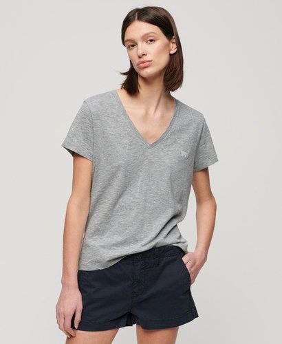 Women's Slub Embroidered V-Neck T-Shirt Grey / Smoke Grey Marl - Size: 10 - Superdry - Modalova