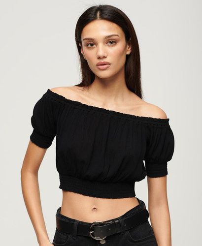 Women's Smocked Short Sleeve Crop Top Black - Size: 10 - Superdry - Modalova