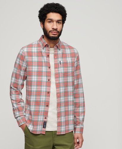 Mens Classic Check Organic Cotton Vintage Shirt, White and Red, Size: M - Superdry - Modalova