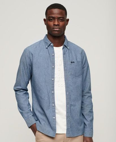 Men's Cotton Long-sleeved Chambray Shirt Blue / Indigo Chambray - Size: Xxl - Superdry - Modalova