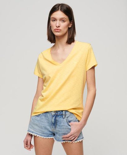 Women's Slub Embroidered V-Neck T-Shirt Yellow / Pale Yellow - Size: 10 - Superdry - Modalova