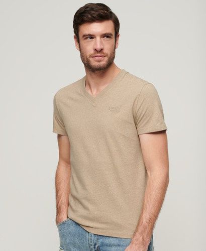 Men's Organic Cotton Essential Logo V Neck T-Shirt Beige / Tan Brown Fleck Marl - Size: XL - Superdry - Modalova