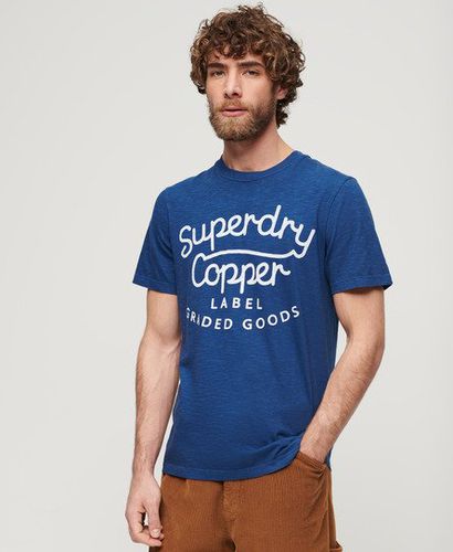 Men's Copper Label Script T-Shirt Blue / Pilot Mid Blue Slub - Size: L - Superdry - Modalova