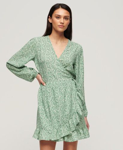 Women's Printed Long Sleeve Wrap Mini Dress Green / Meadow Ditsy Green - Size: 12 - Superdry - Modalova