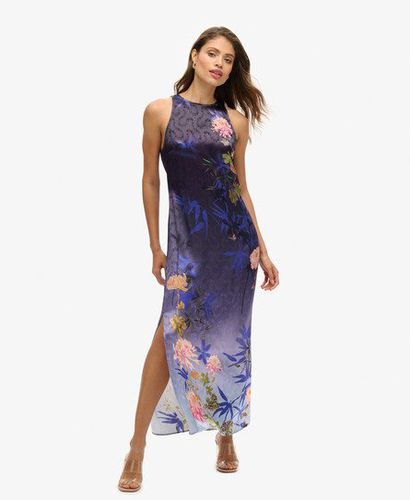 Women's Printed Satin Maxi Dress Blue / Deep Floral Japanese Shadow - Size: 12 - Superdry - Modalova