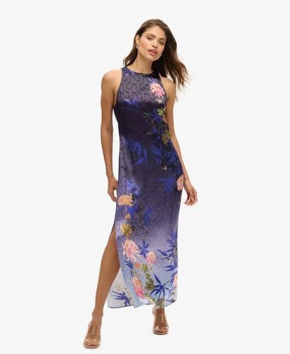 Women's Printed Satin Maxi Dress Blue / Deep Floral Japanese Shadow - Size: 6 - Superdry - Modalova