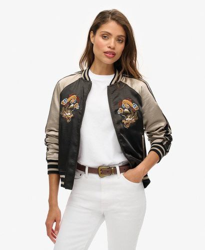 Women's Colourblock Sukajan Embroidered Bomber Jacket, Black and Cream, Size: 10 - Superdry - Modalova