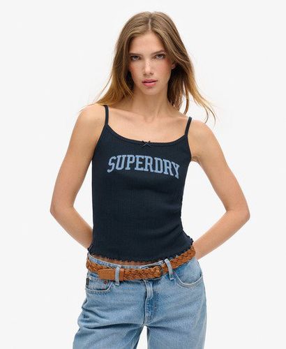 Women's Athletic Essentials Graphic Pointelle Cami Top, Navy Blue, Size: 6-8 - Superdry - Modalova