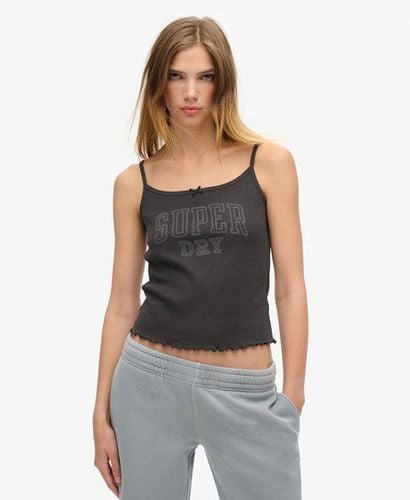 Women's Athletic Essentials Graphic Pointelle Cami Top Black / Bison Black - Size: 10-12 - Superdry - Modalova