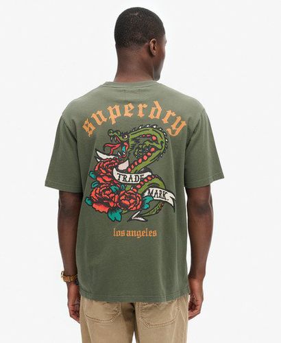 Men's Tattoo Back Graphic Loose T-Shirt Green / Dark Grey Green - Size: L - Superdry - Modalova