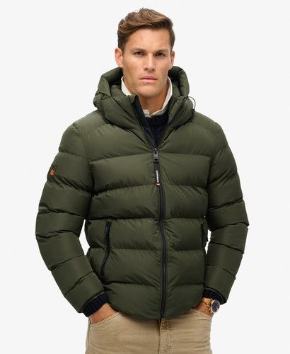 Men's Hooded Sports Puffer Jacket Khaki / Army Khaki - Size: L - Superdry - Modalova