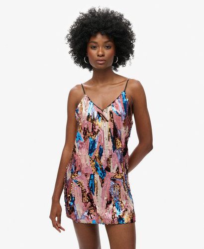 Women's Fully Lined Sequin Deco Mini Dress, Pink, Gold and Blue, Size: 8 - Superdry - Modalova