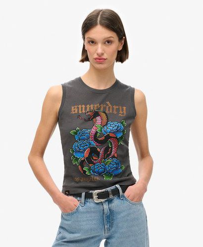 Damen , Tattoo Tanktop mit Strassbesatz Grafikdruck, Größe: 36 - Superdry - Modalova