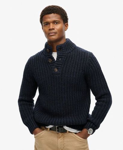 Men's Chunky Knit Henley Jumper Navy / Navy Black Twist - Size: XL - Superdry - Modalova