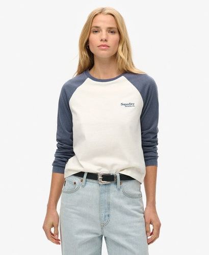 Women's Essential Logo Long Sleeve Baseball Top Navy / Mariner Navy/Optic - Size: 16 - Superdry - Modalova