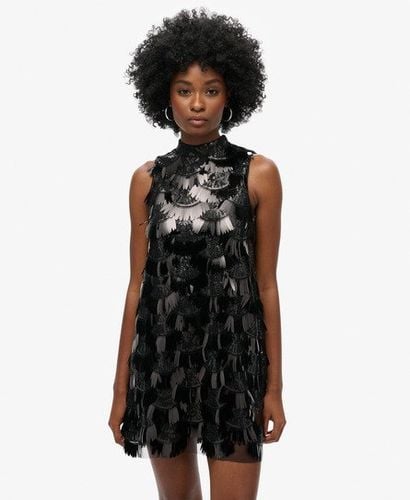 Women's A-Line Fringe Sequin Dress Black / Black Sequin - Size: 10 - Superdry - Modalova