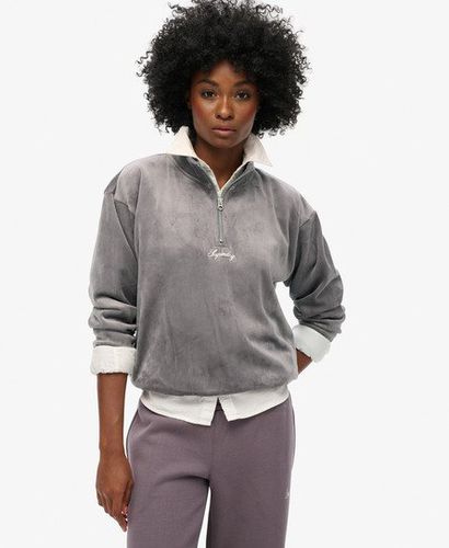 Women's Country Club Velour Half-Zip Grey / Rock Dark Grey - Size: 10 - Superdry - Modalova