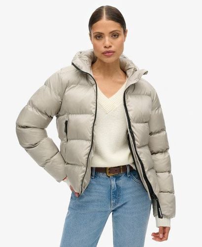 Women's Hooded Luxe Sports Puffer Jacket Grey / Oyster Cream Sheen - Size: 16 - Superdry - Modalova