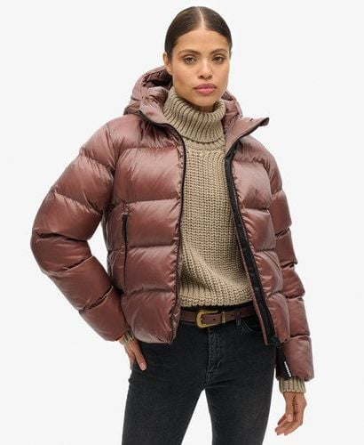 Women's Hooded Luxe Sports Puffer Jacket Brown / Nutmeg Spice Brown Sheen - Size: 10 - Superdry - Modalova