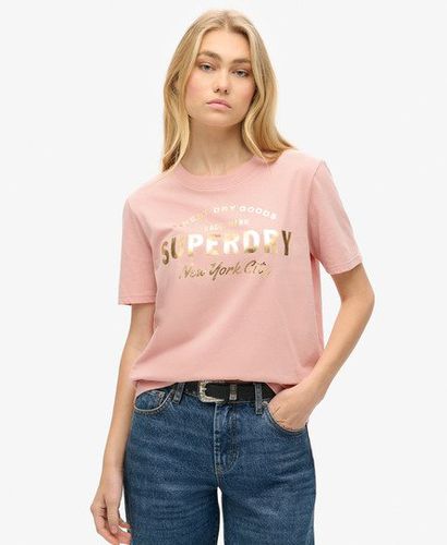 Women's Luxe Metallic Logo Relaxed T-Shirt Pink / Blush Pink - Size: 12 - Superdry - Modalova