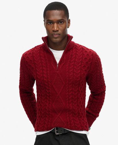 Men's Vintage Jacob Cable Knit Half Zip Jumper Red / Deep Burgundy - Size: XL - Superdry - Modalova