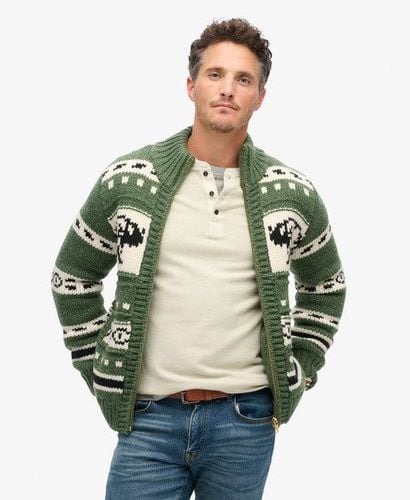 Men's Chunky Knit Patterned Zip Through Cardigan Green / Buffalo Green - Size: M - Superdry - Modalova