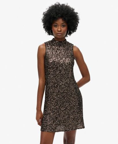 Women's Sleeveless Sequin A Line Mini Dress Brown / Bronze Mega Sequin - Size: 10 - Superdry - Modalova