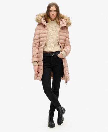 Women's Fuji Faux Fur Hood Mid Length Puffer Coat Taupe / Winter Taupe - Size: 10 - Superdry - Modalova