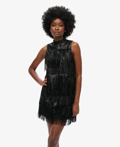 Women's Classic Sequin Embellished Fringe A Line Mini Dress, Black, Size: 8 - Superdry - Modalova