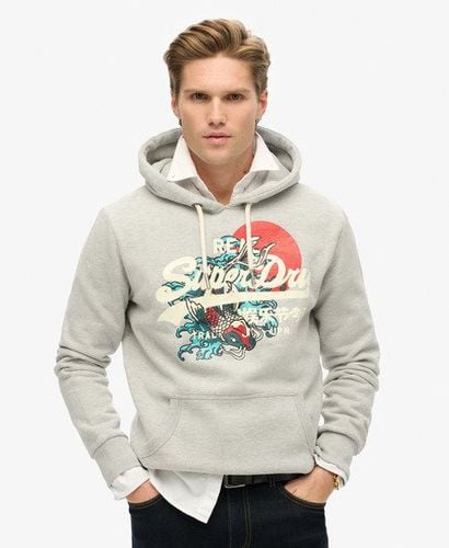 Men's Tokyo Vintage Logo Graphic Hoodie Light Grey / Pumice Stone Beige Marl - Size: L - Superdry - Modalova