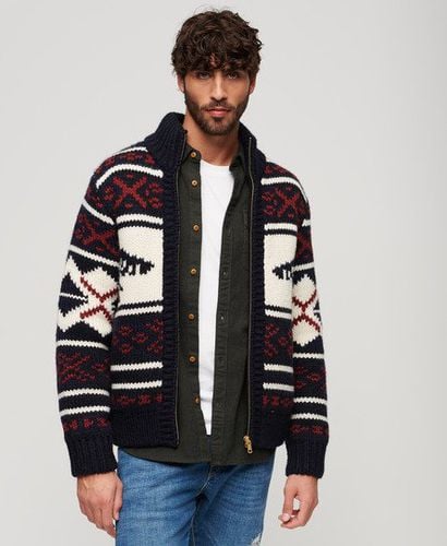 Men's Chunky Knit Patterned Zip Through Cardigan Blue / Navy Multi - Size: Xxl - Superdry - Modalova