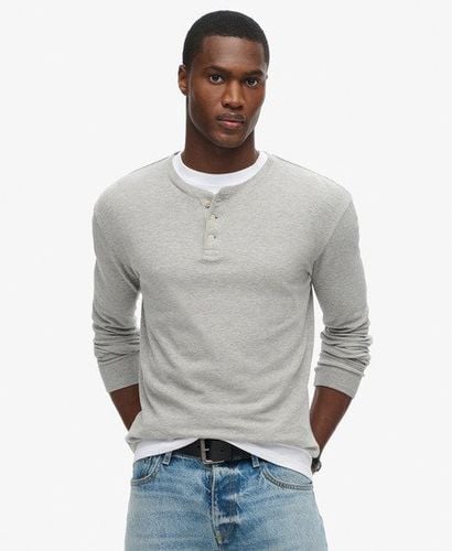 Men's Organic Cotton Long Sleeve Waffle Henley Top Grey / Grey Marl - Size: S - Superdry - Modalova