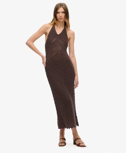 Women's Crochet Halter Maxi Dress Brown / Dark Oak Brown - Size: 14 - Superdry - Modalova