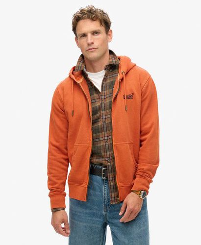 Men's Essential Logo Washed Zip Hoodie Orange / Washed Autumn Glaze Brown - Size: L - Superdry - Modalova