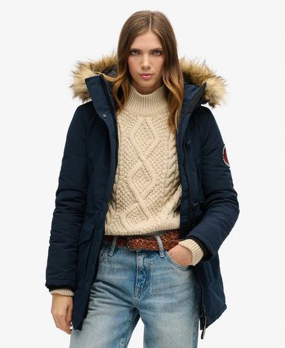 Women's Classic Logo Patch Everest Faux Fur Hooded Parka Coat, Navy, Size: 8 - Superdry - Modalova