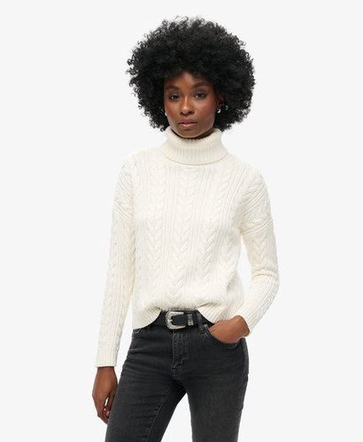 Women's Drop Shoulder Cable Roll Neck Jumper White / Winter White - Size: 10 - Superdry - Modalova