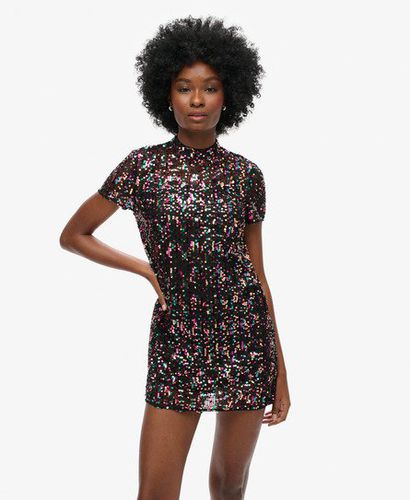 Women's Classic Sequin High Neck T-Shirt Dress, Black, Pink and Green, Size: 10 - Superdry - Modalova